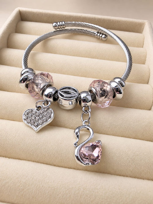Funkelnder Schwan-Herz-Charm-Armreif