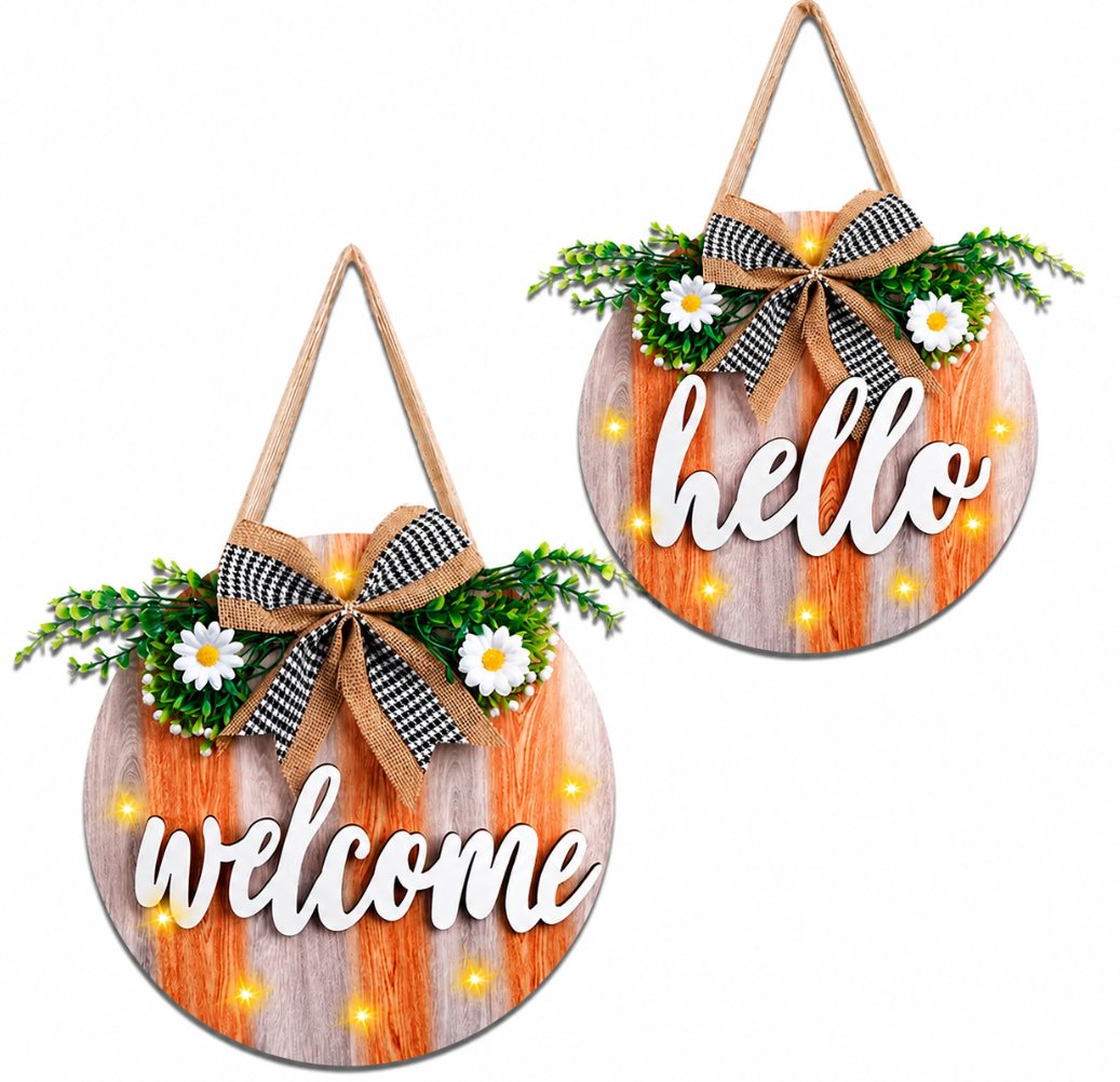 Beleuchtetes Türschild Welcome and Hello
