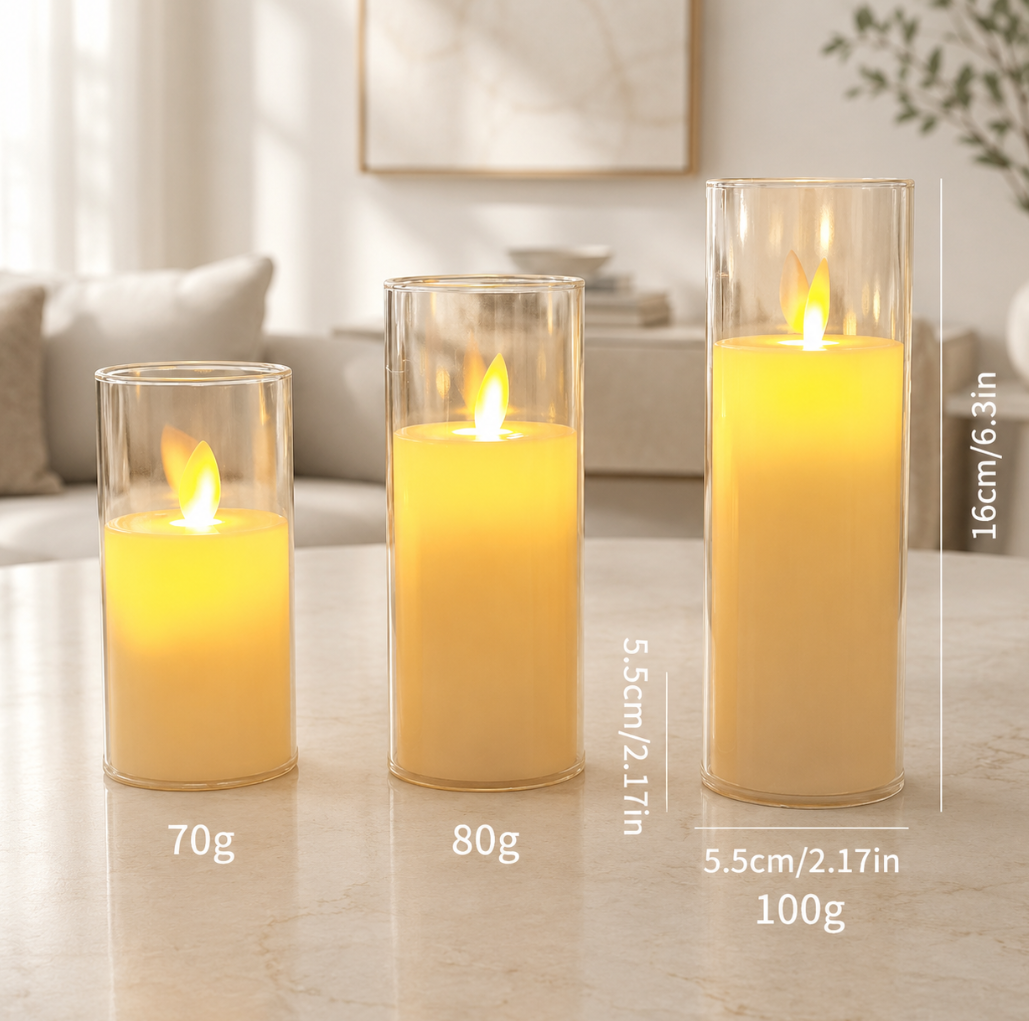 3-teiliges LED-Kerzenset mit Flammeneffekt
