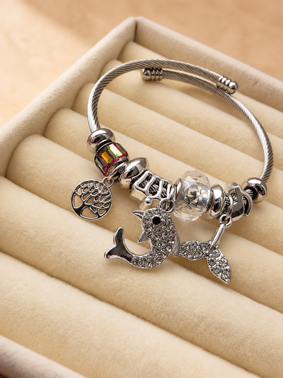 🐬 Funkelnder Delfin-Charm-Armreif mit Lebensbaum ✨