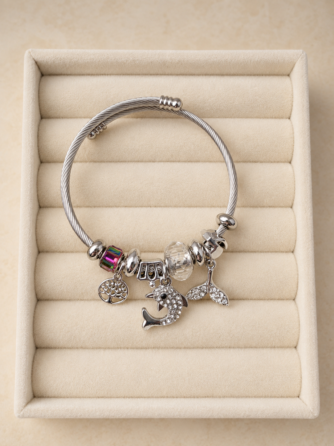 🐬 Funkelnder Delfin-Charm-Armreif mit Lebensbaum ✨