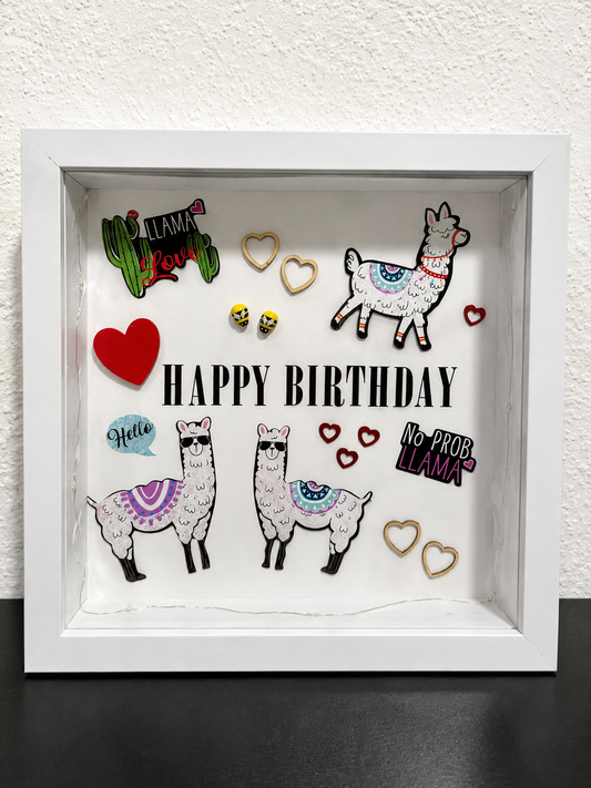 Deko-Bilderrahmen Happy Birthday mit Lama-Motiven