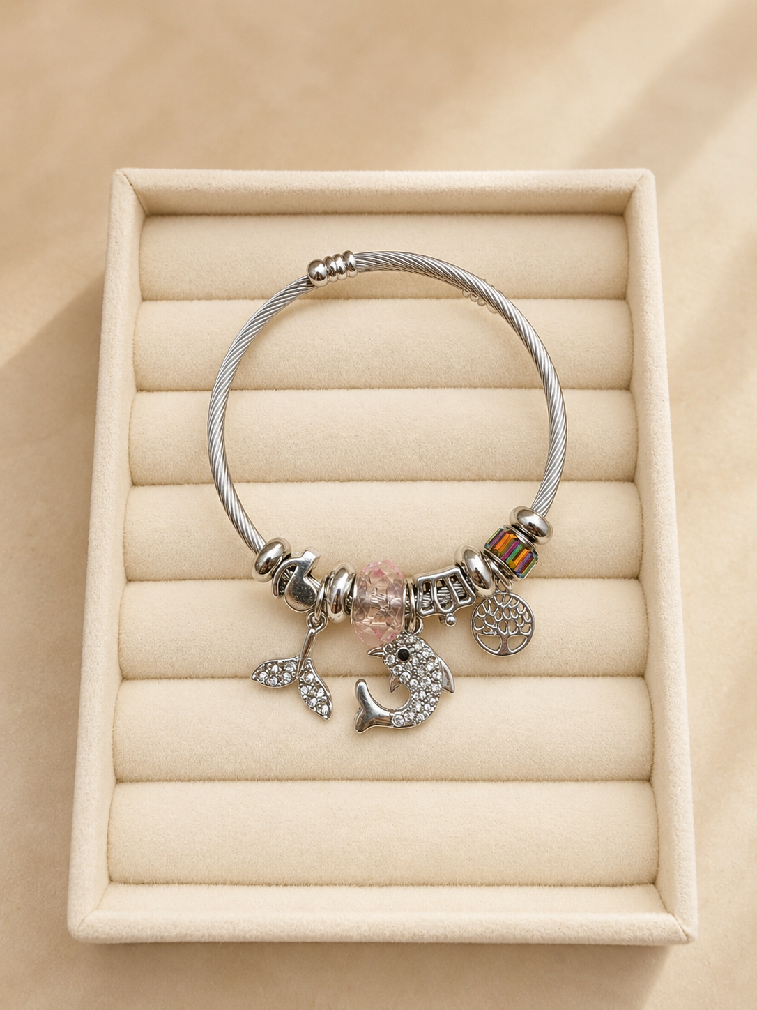 🐬 Funkelnder Delfin-Charm-Armreif mit Lebensbaum ✨