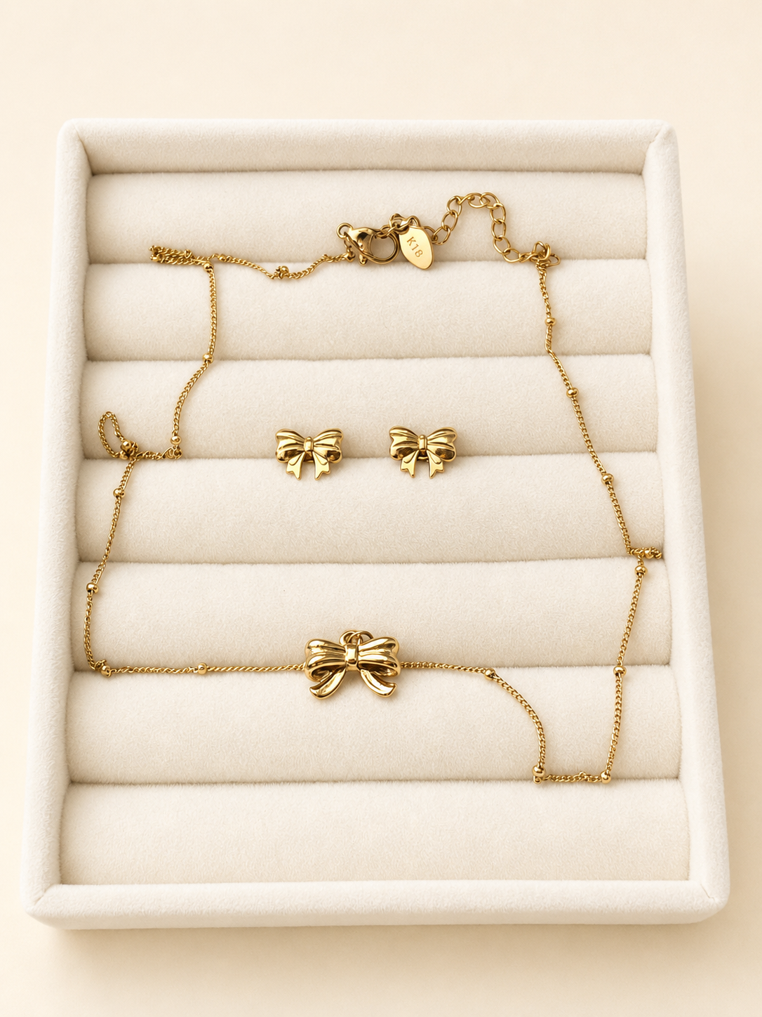 🎀 Goldfarbenes Schmuckset mit Schleifen