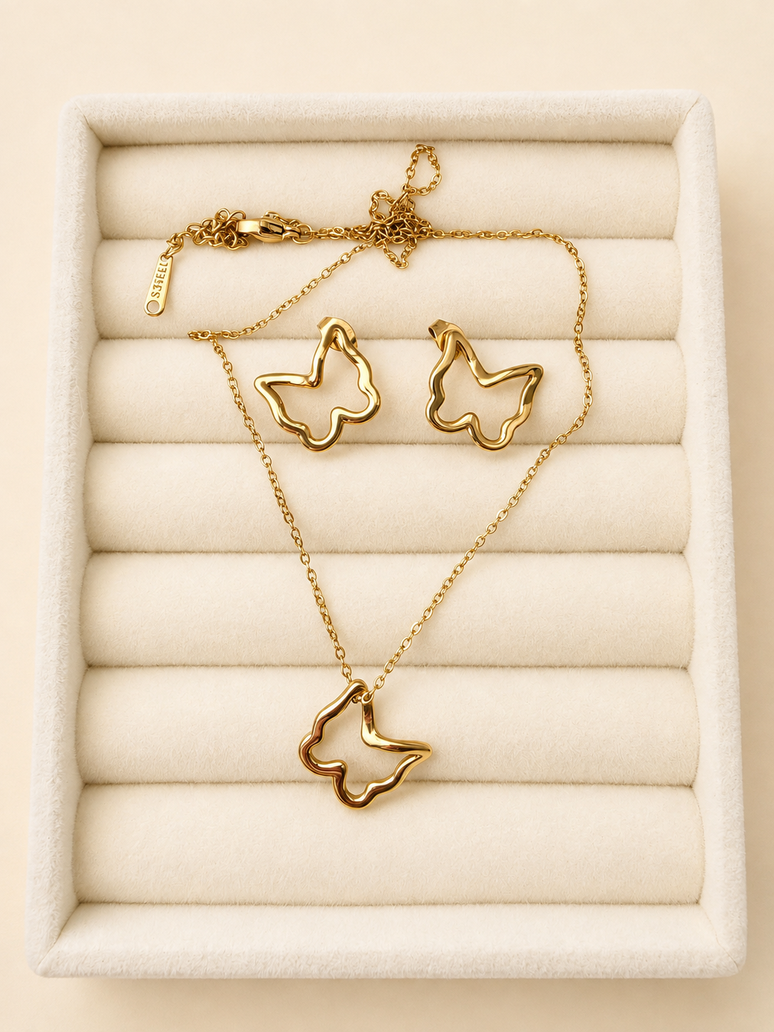 🦋 Goldfarbenes Schmetterlings-Schmuckset