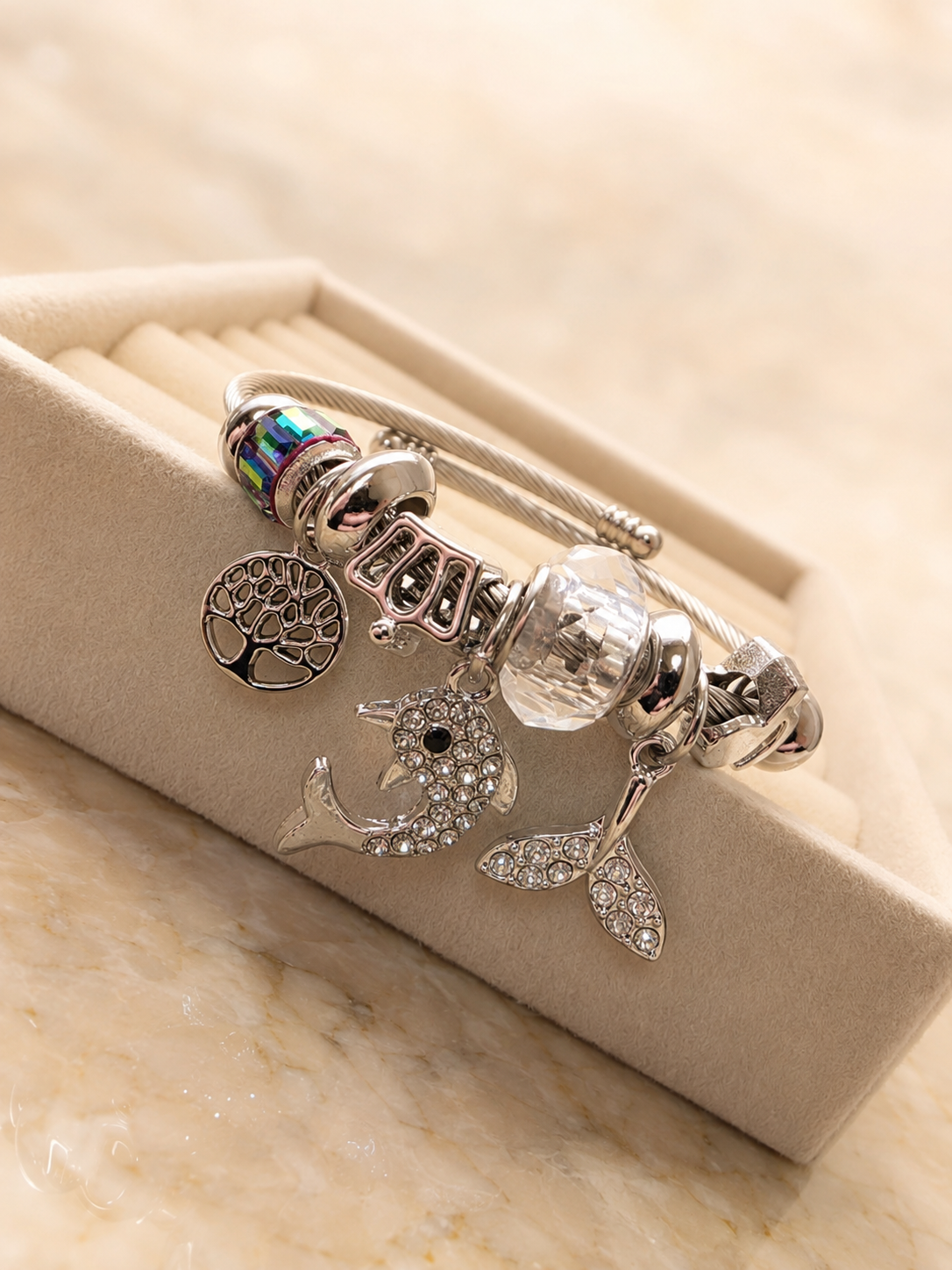 🐬 Funkelnder Delfin-Charm-Armreif mit Lebensbaum ✨