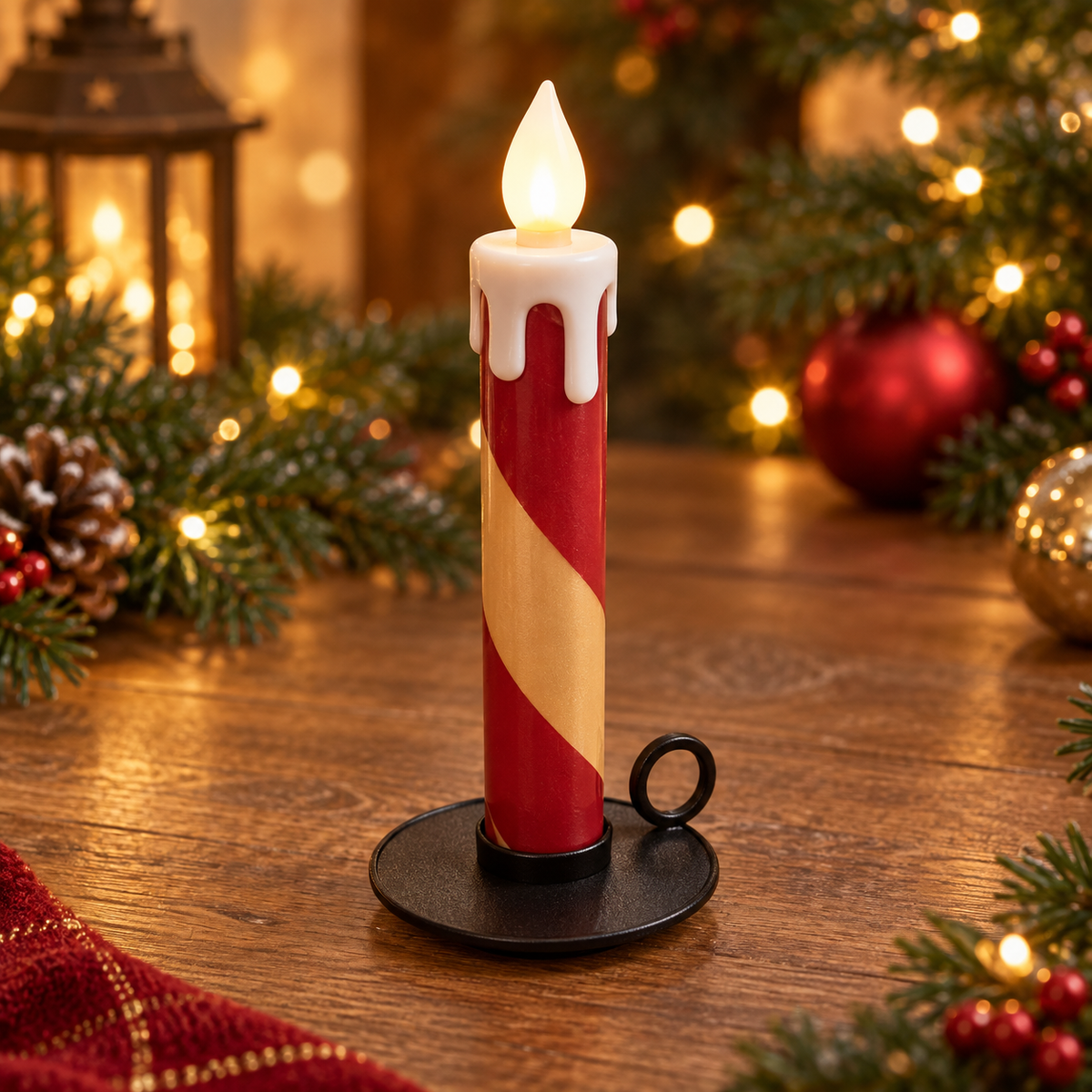 Weihnachtliche LED-Kerze – Weiß-Rot