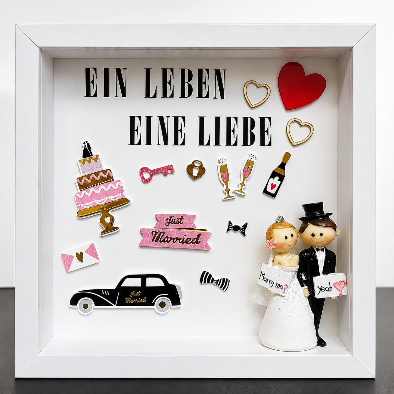 💍 Handgefertigter 3D-Hochzeitsrahmen „Ein Leben – Eine Liebe“