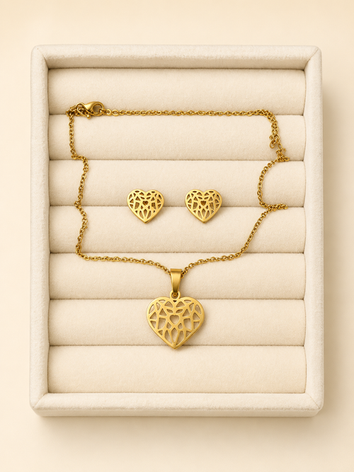 Goldenes Herz-Schmuckset – Kette & Ohrstecker