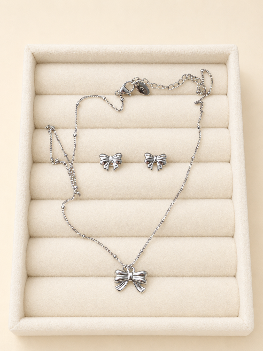 🎀 Silberfarbener Schmuckset mit Schleifen