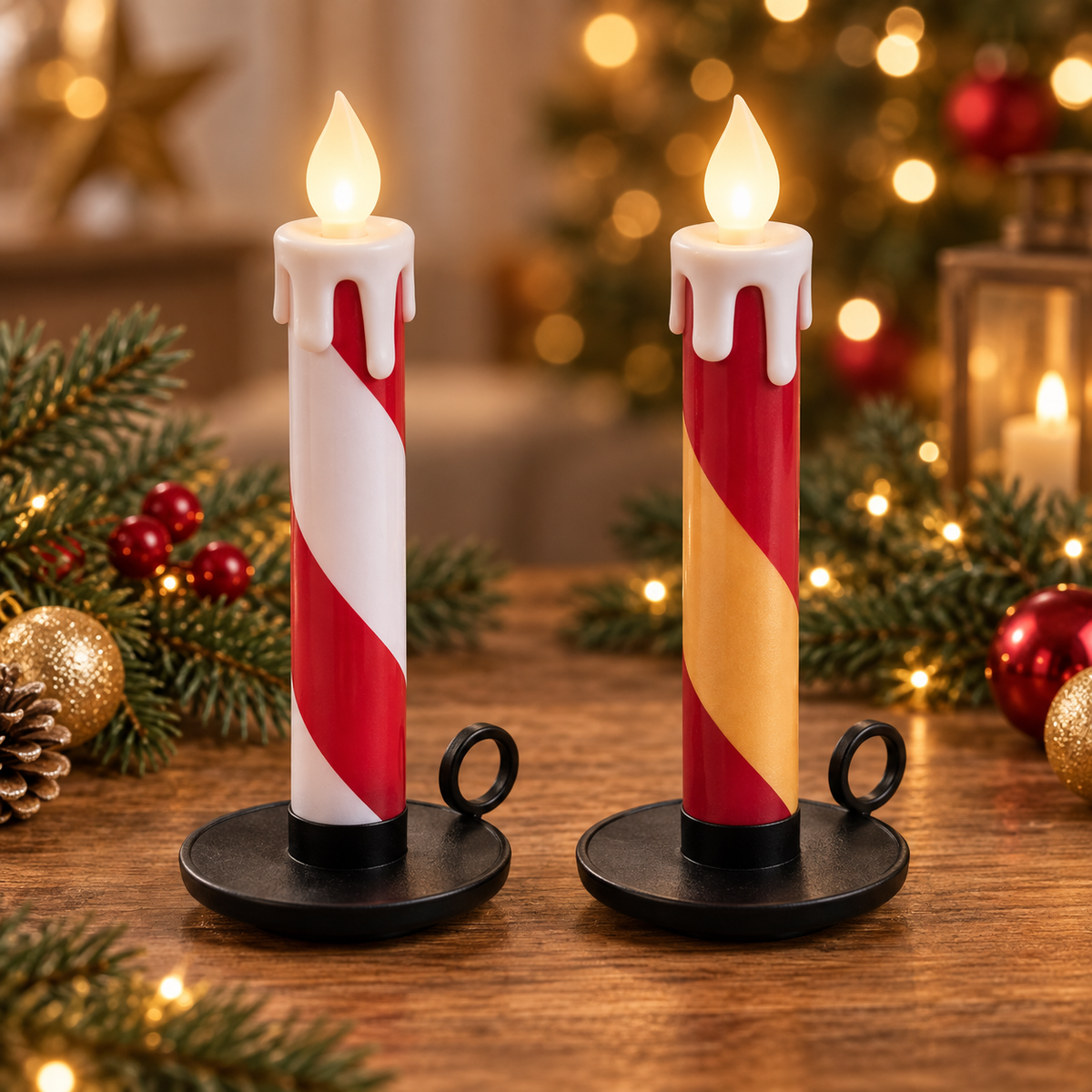 Weihnachtliche LED-Kerze – Gold-Weiß
