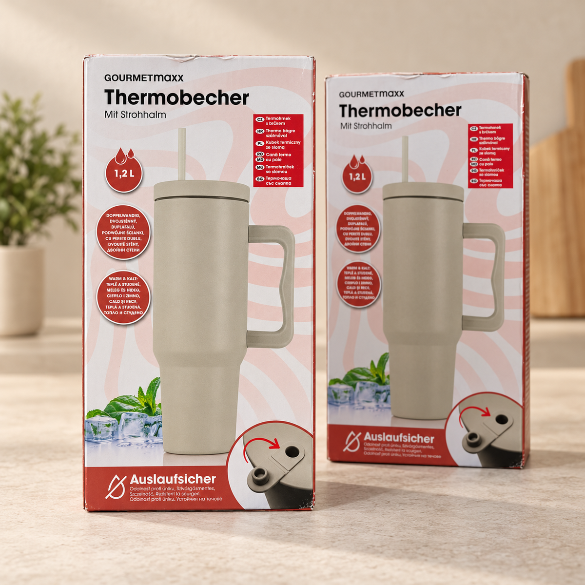GOURMETmaxx Thermobecher 1,2 l mit Strohhalm