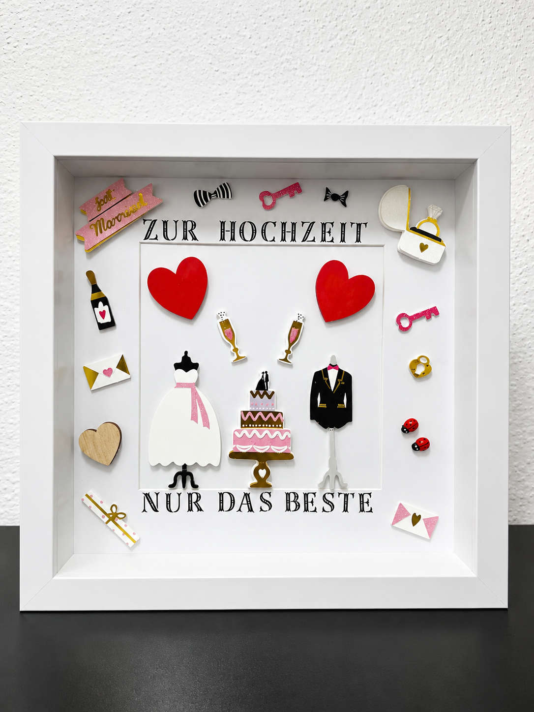Handgefertigter 3D-Hochzeitsrahmen mit Beleuchtung