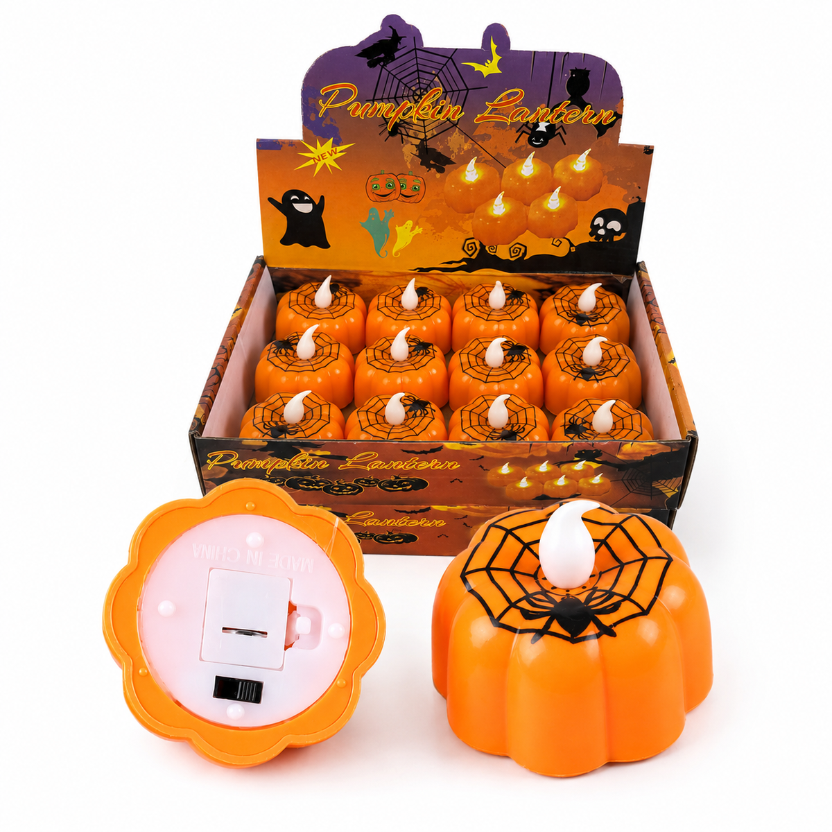 LED-Halloween-Kerzen mit Spinnennetzmotiv